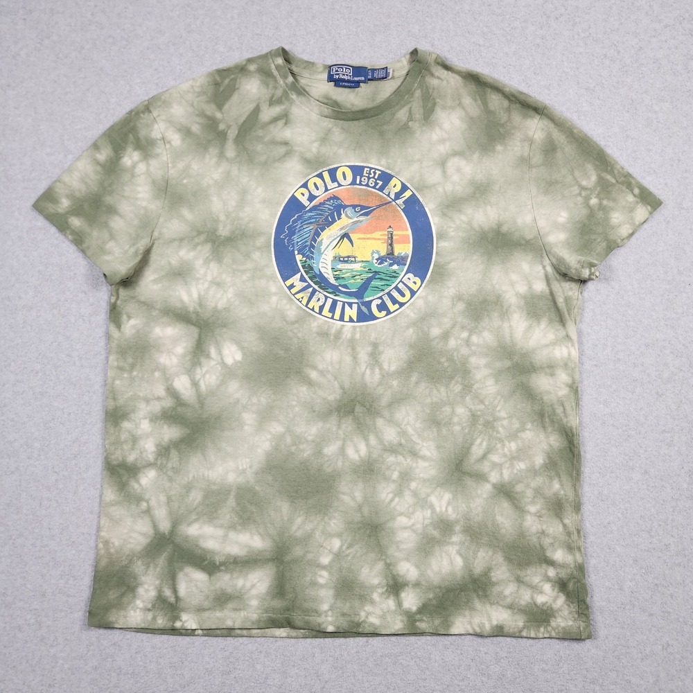 Polo Ralph Lauren Shirt Mens XL Green Tie Dye Marlin Club Graphic Key West - Picture 2 of 11